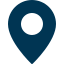 Dark blue location pin icon with white circle center, representing dental office address or directions.